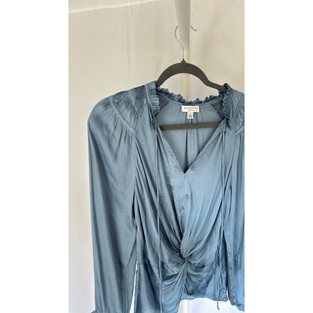 Current Air Blue Satin Twist Front V Neck Long Sleeve Blouse Top Size S - Picture 2 of 6